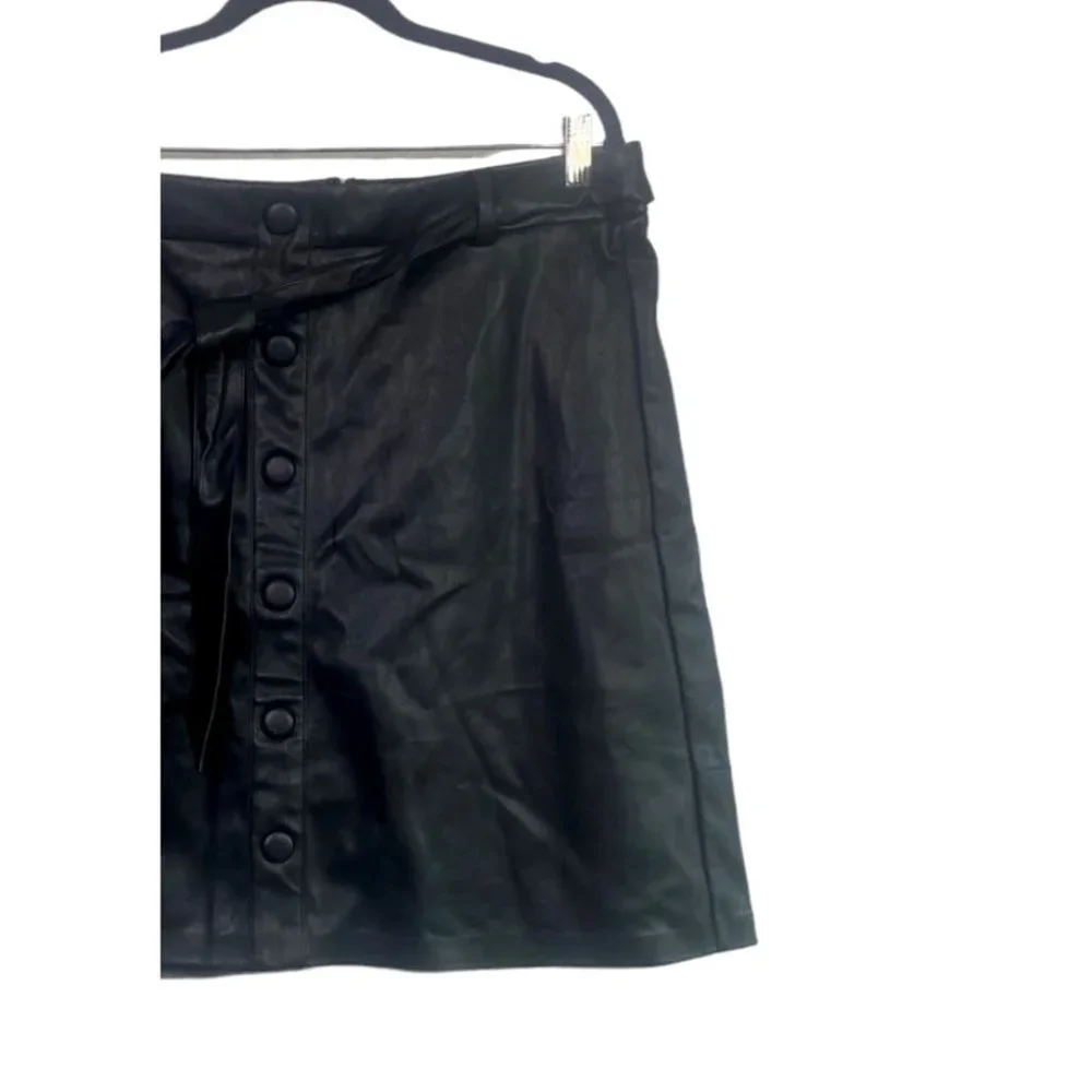 NWT Eloquii Faux Leather A Line Moto Skirt Faux Button Down Tie Belt 14 Black - Picture 6 of 12